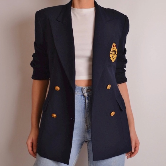 Lauren Ralph Lauren Jackets & Blazers - Lauren Ralph Lauren vintage double breasted navy blue wool blazer with crest